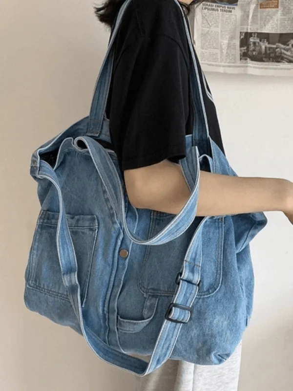 Large vintage denim tote bag sold by Streetwear Society