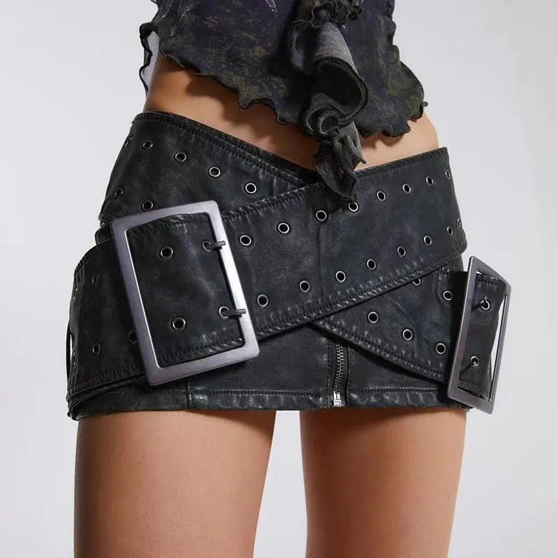 Grunge Cross Belt Faux Leather Mini Skirt sold by Streetwear Society product image thumbnail 4
