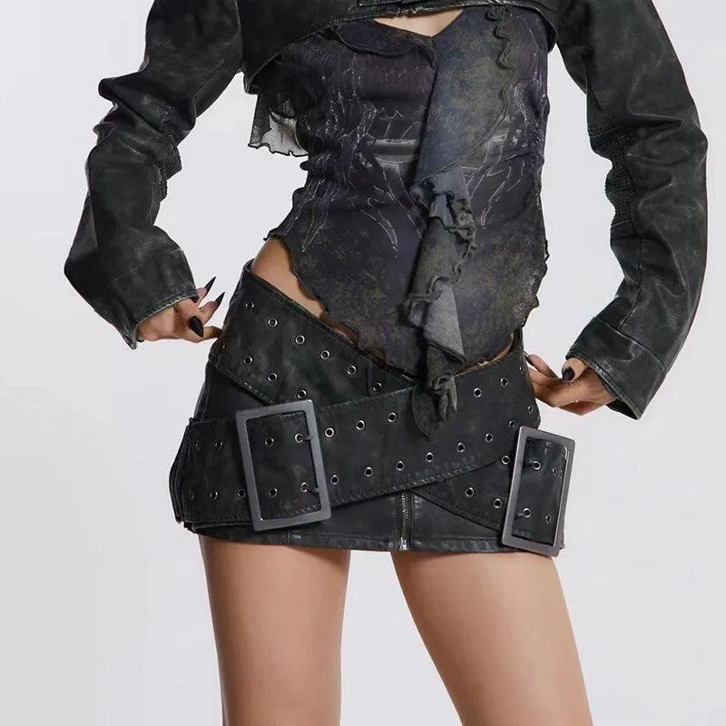 Grunge Cross Belt Faux Leather Mini Skirt sold by Streetwear Society product image thumbnail 2