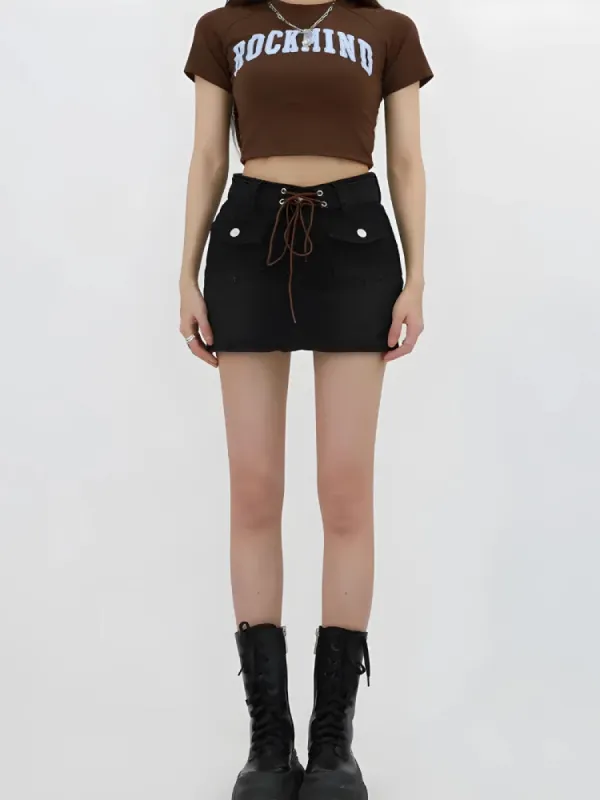Lace Up Belted Denim Mini Skort sold by Streetwear Society