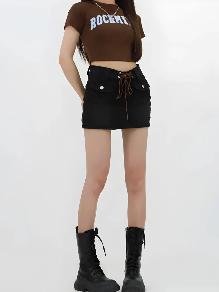 Lace Up Belted Denim Mini Skort sold by Streetwear Society product image thumbnail 3