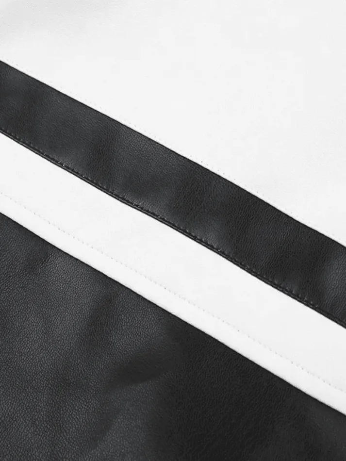 Contrast Pu Leather Cropped Moto Jacket sold by Streetwear Society product image thumbnail 5