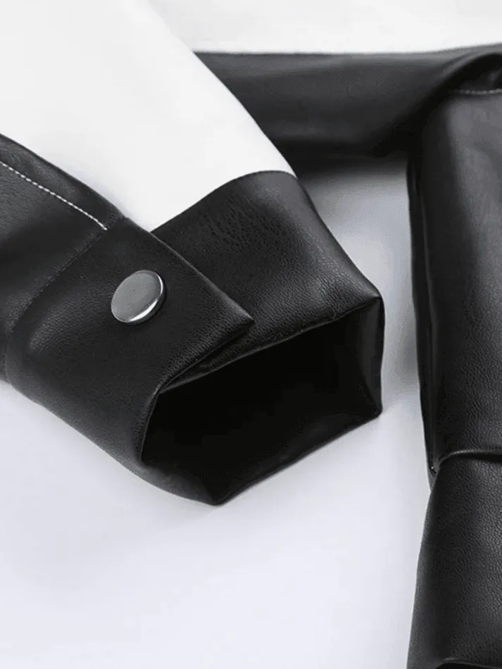 Contrast Pu Leather Cropped Moto Jacket sold by Streetwear Society product image thumbnail 4