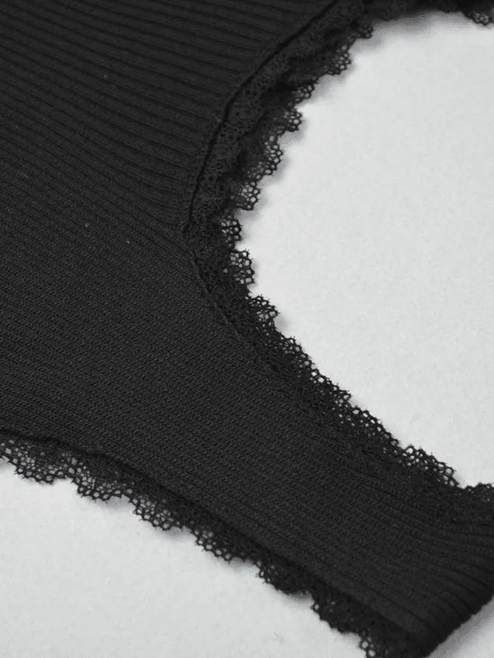 Lace Trim Crop Knit Tank Top sold by Streetwear Society product image thumbnail 4