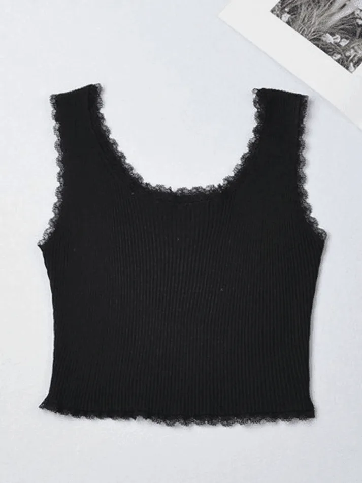 Lace Trim Crop Knit Tank Top sold by Streetwear Society product image thumbnail 3
