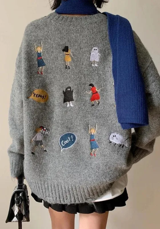 Cartoon Embroidered Knitted Sweater sold by Streetwear Society
