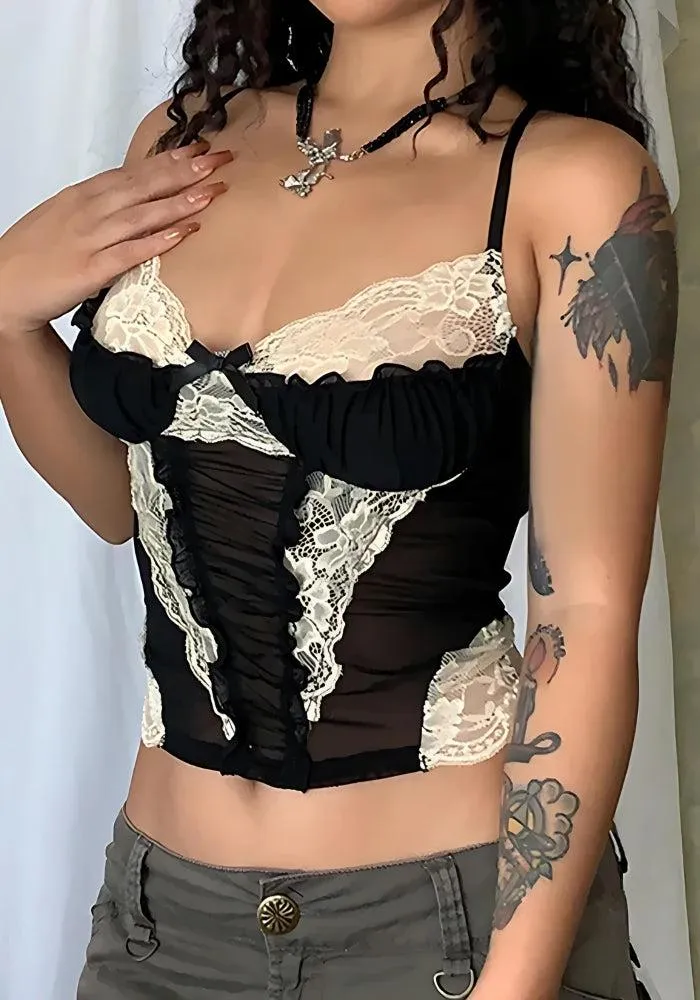 Y2K Lace Sheer Cropped Top sold by Streetwear Society