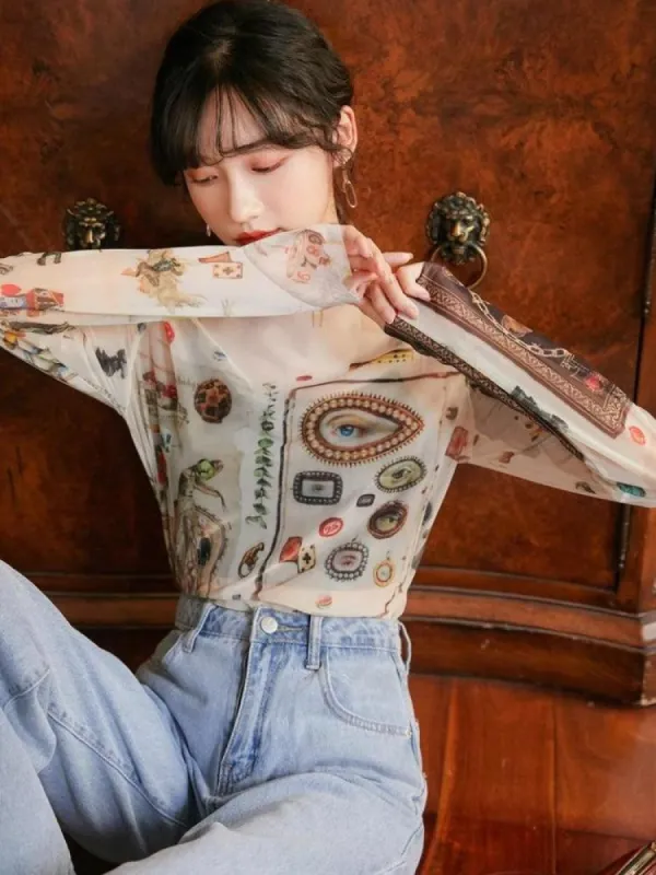 Vintage Symbols Sheer Top sold by Streetwear Society