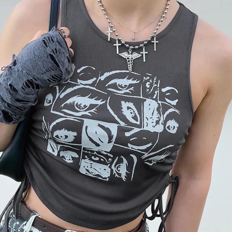 Grunge Aesthetic Eyes Print Top sold by Streetwear Society