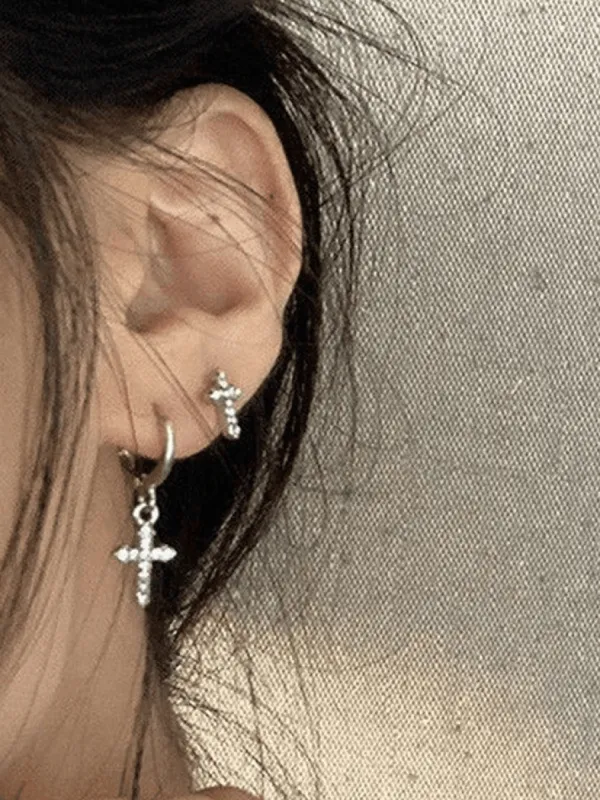 Rhinestone Cross Decor Earring sold by Streetwear Society