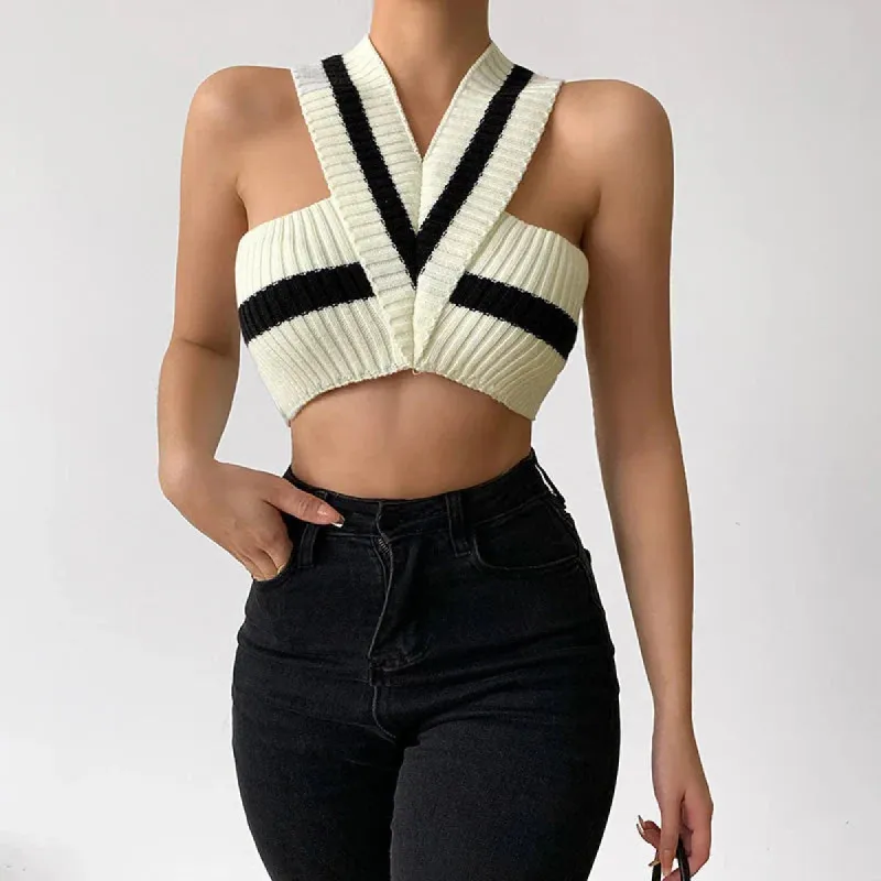Striped Knitted Crop Top sold by Streetwear Society