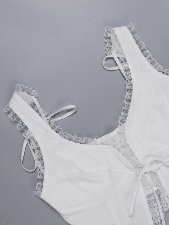 Lace Trim Ruffle Crop Tank Top sold by Streetwear Society product image thumbnail 5