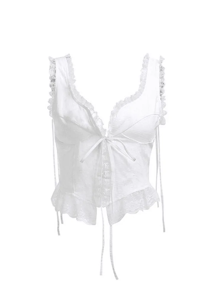 Lace Trim Ruffle Crop Tank Top sold by Streetwear Society product image thumbnail 4