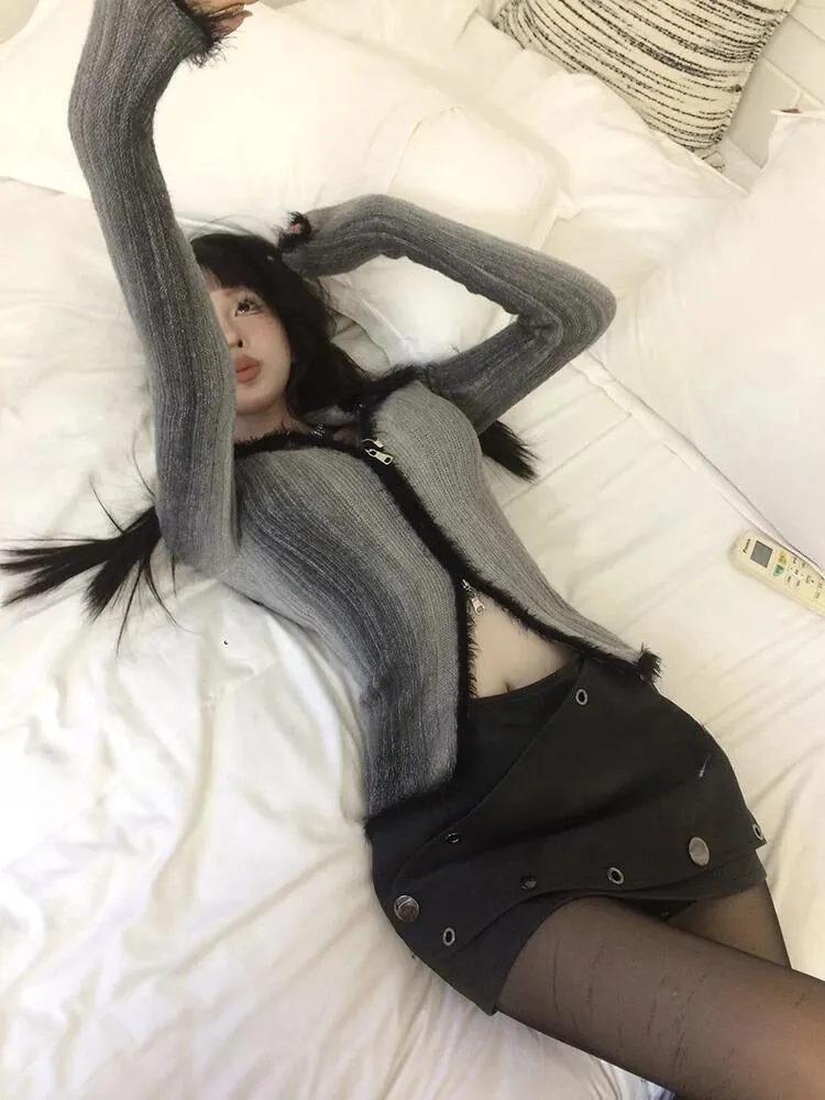 Acubi Fluffy Double Zip-Up Cardigan sold by Streetwear Society product image thumbnail 2