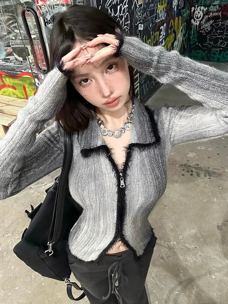 Acubi Fluffy Double Zip-Up Cardigan sold by Streetwear Society