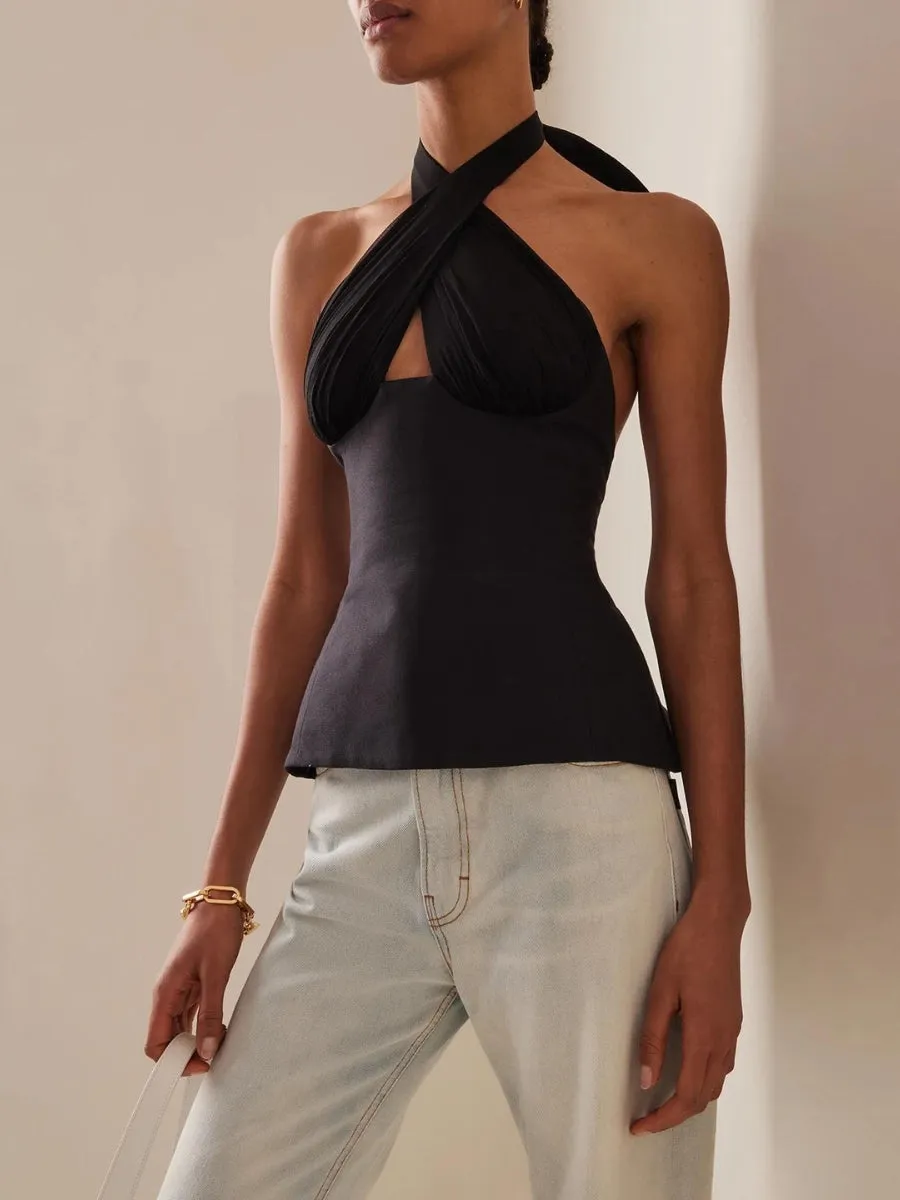 Halter Neck Lace Up Ruched Top sold by Streetwear Society product image thumbnail 3