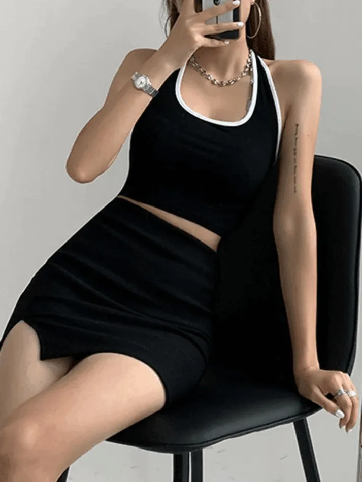 Contrast Trim Cropped Halter Tank Top sold by Streetwear Society product image thumbnail 4