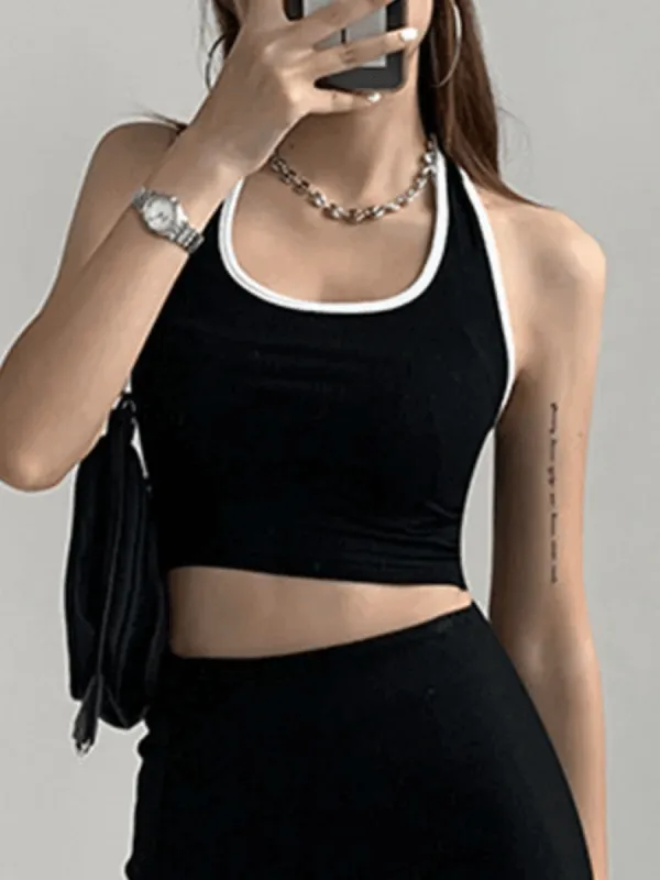 Contrast Trim Cropped Halter Tank Top sold by Streetwear Society