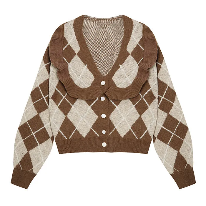 Coffee Time Argyle Cardigan sold by Streetwear Society