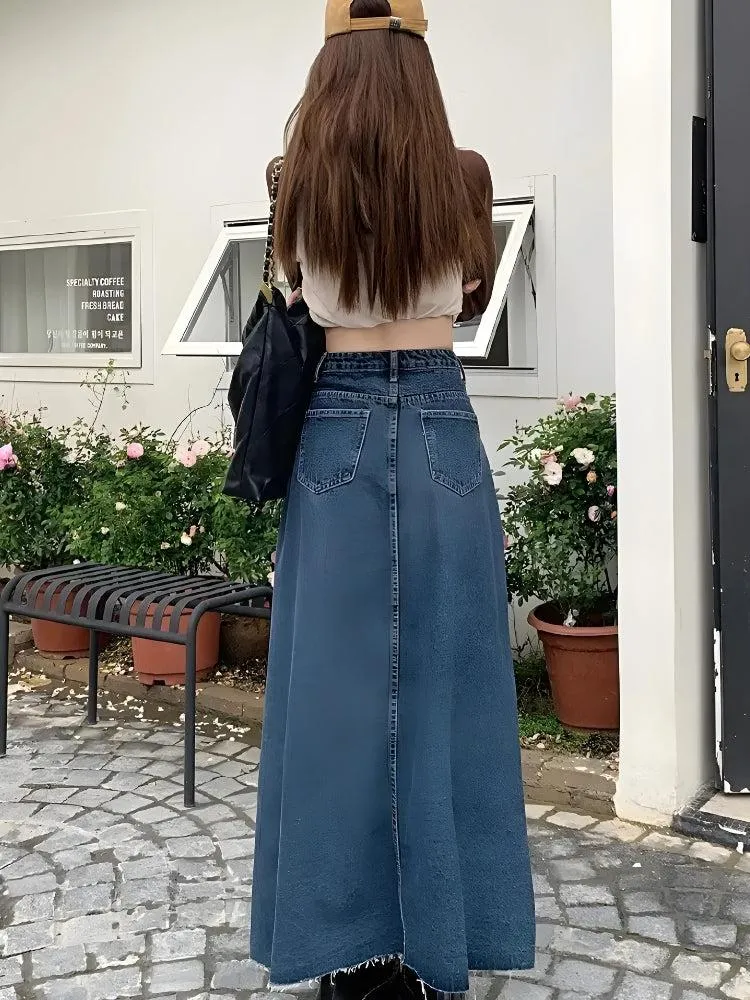 Denim Slit Frayed Hem Maxi Skirt sold by Streetwear Society product image thumbnail 2