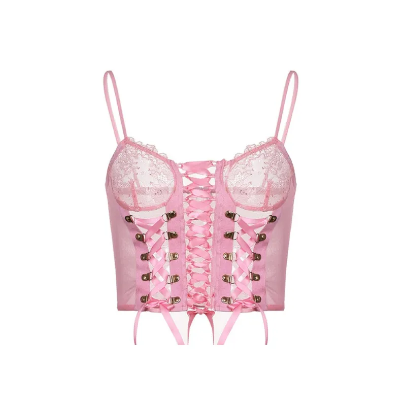 Pink Lace Mesh Top sold by Streetwear Society