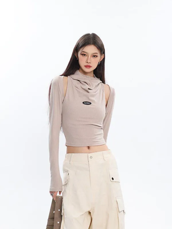 Cowl Collar Cut-Out Crop Top sold by Streetwear Society