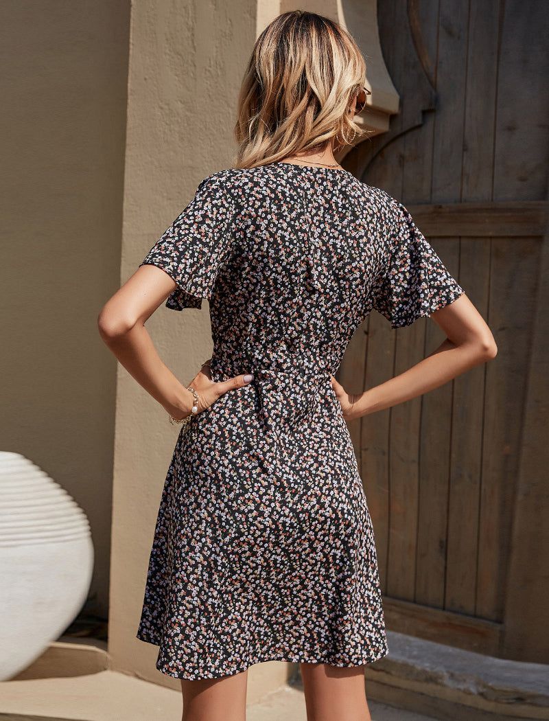 V Neck Floral Print Mini Dress sold by Streetwear Society product image thumbnail 6