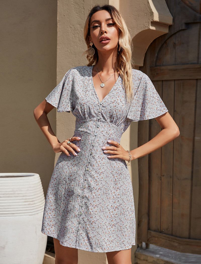 V Neck Floral Print Mini Dress sold by Streetwear Society product image thumbnail 10