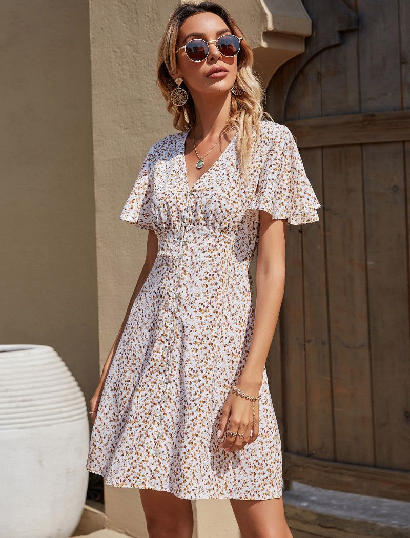 V Neck Floral Print Mini Dress sold by Streetwear Society product image thumbnail 15