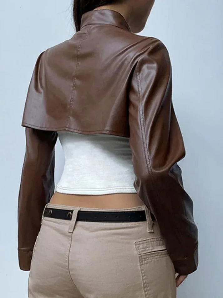 Vintage Brown Ultra Short Metal Buckle Leather Jacket sold by Streetwear Society product image thumbnail 3