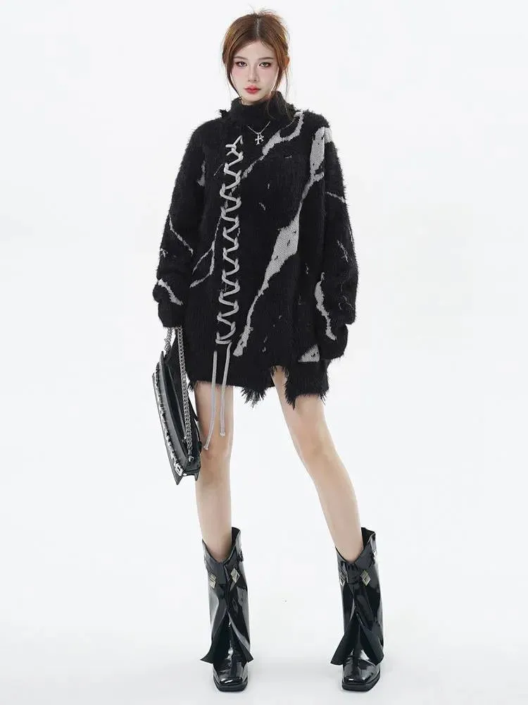 Grunge Fluffy Lace Up Sweater sold by Streetwear Society product image thumbnail 2