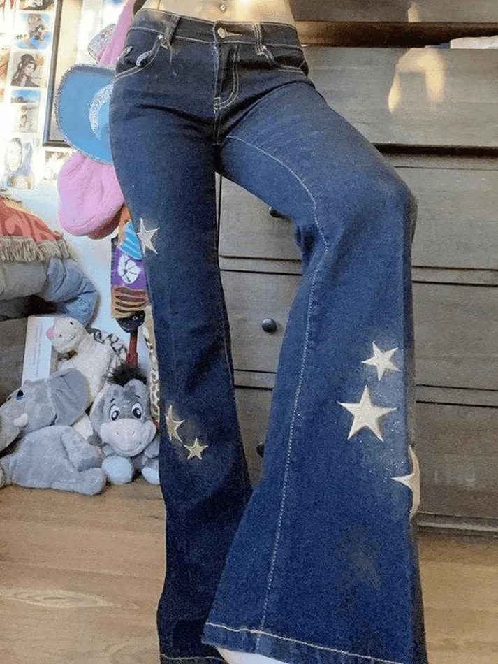 Flared jeans embroidered with stars sold by Streetwear Society product image thumbnail 3