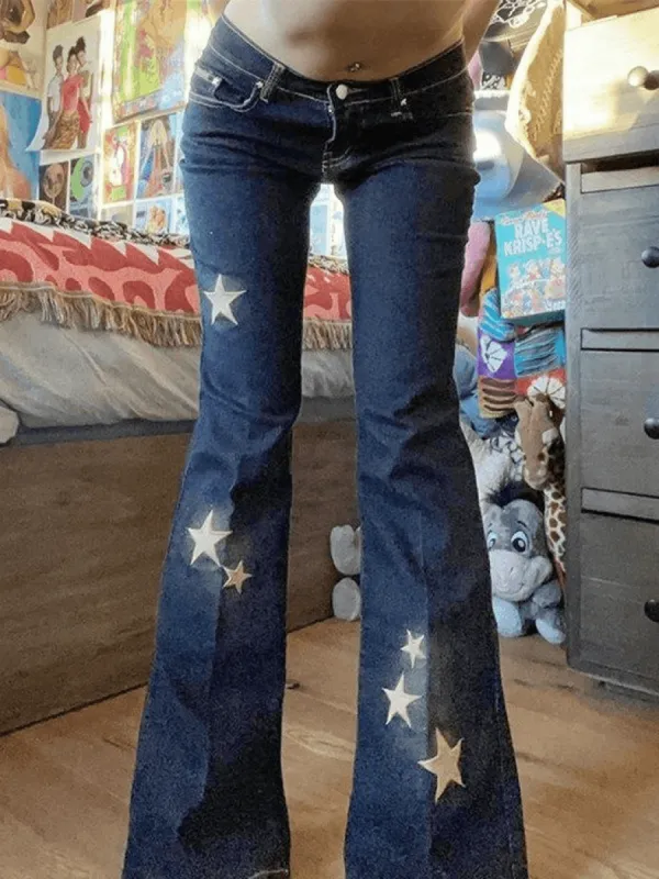 Flared jeans embroidered with stars sold by Streetwear Society