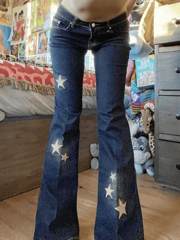 Flared jeans embroidered with stars sold by Streetwear Society