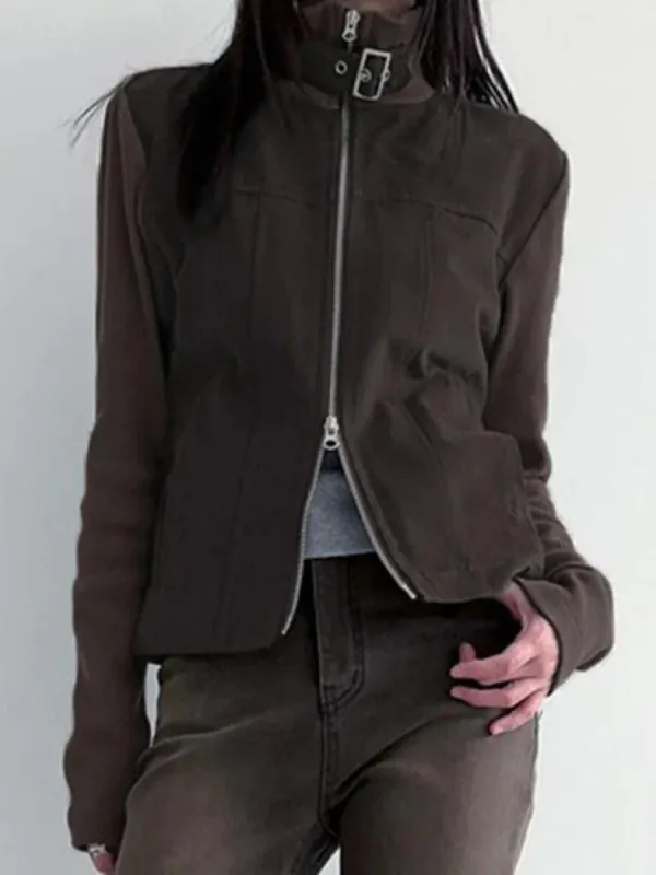 Street Metal Buckle High Neck Splice Cargo Jacket sold by Streetwear Society
