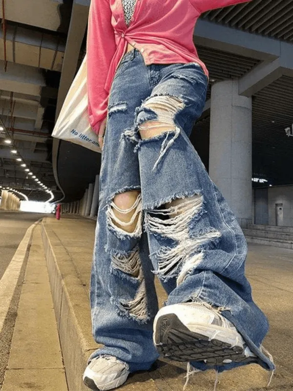 High waisted super ripped jeans sold by Streetwear Society