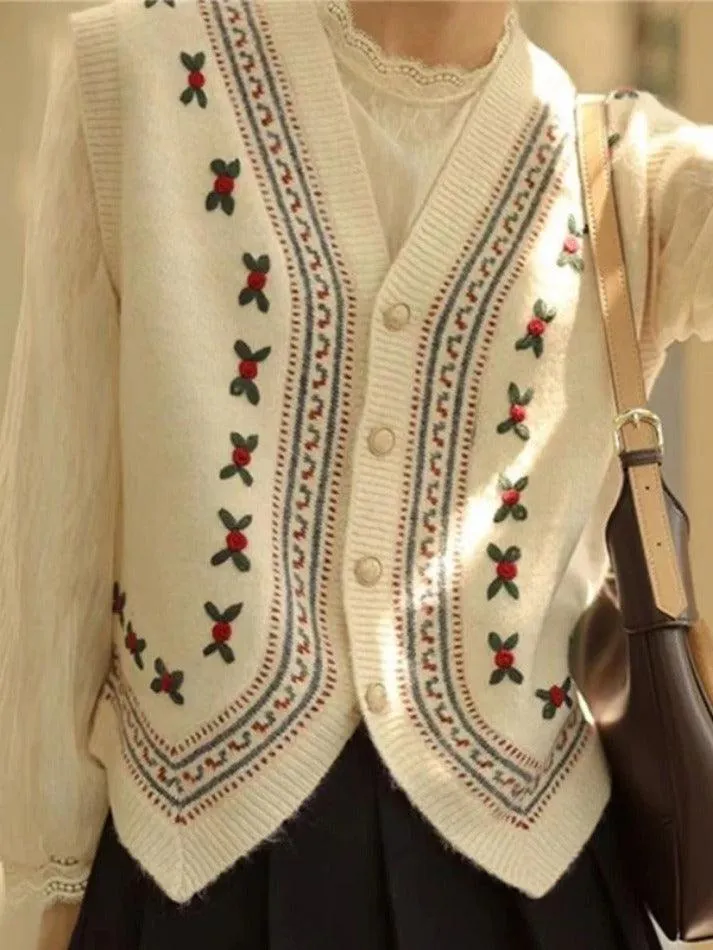 Vintage embroidery v neck sweater vest sold by Streetwear Society