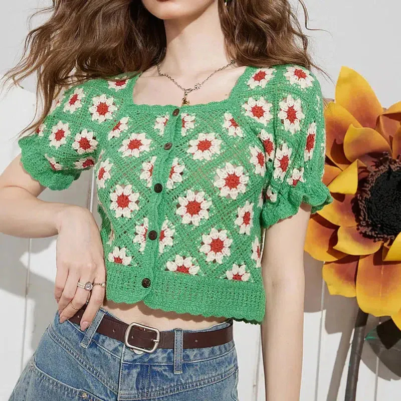 Cottagecore Floral Crochet Cardigan sold by Streetwear Society