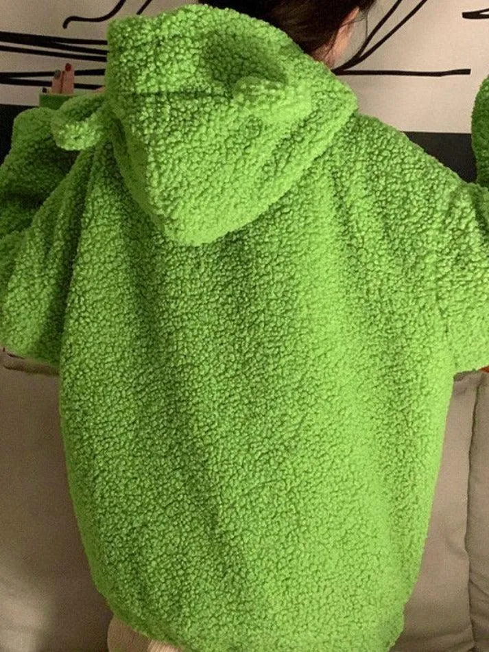 Cute Ear Hooded Zip Up Fleece Jacket sold by Streetwear Society product image thumbnail 3