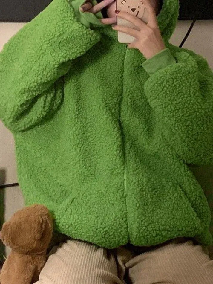 Cute Ear Hooded Zip Up Fleece Jacket sold by Streetwear Society product image thumbnail 2