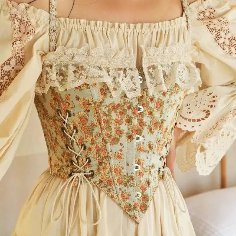 Cottagecore Floral Lace Up Corset Top sold by Streetwear Society