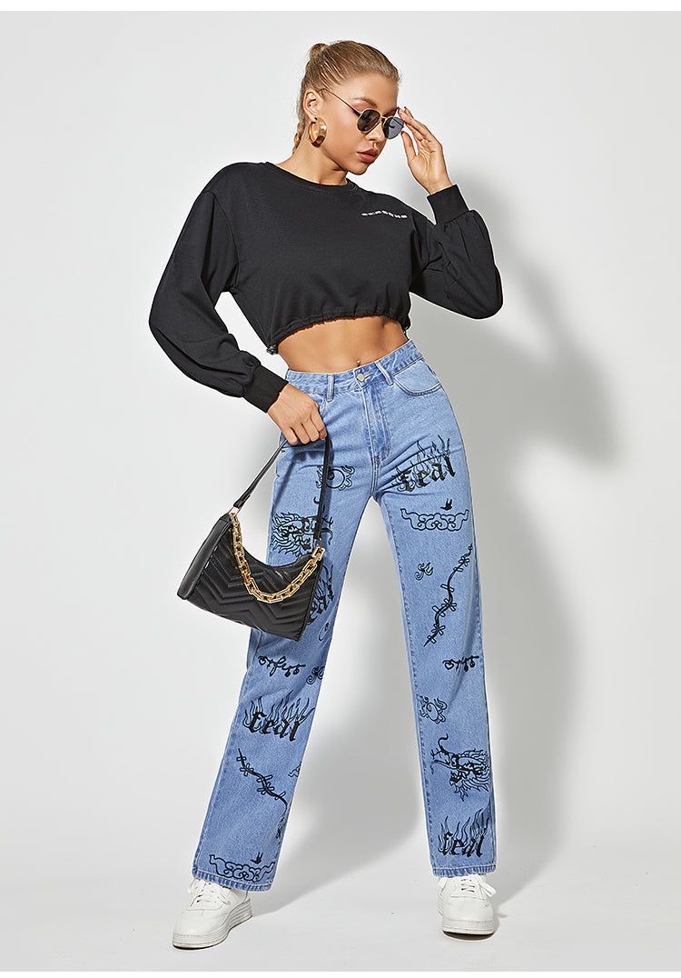 Graphic Print Wide Leg Jeans sold by Streetwear Society product image thumbnail 4