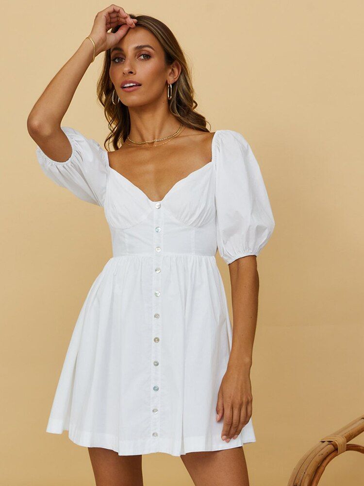 Puff Sleeve Single Breasted Mini Dress sold by Streetwear Society product image thumbnail 3