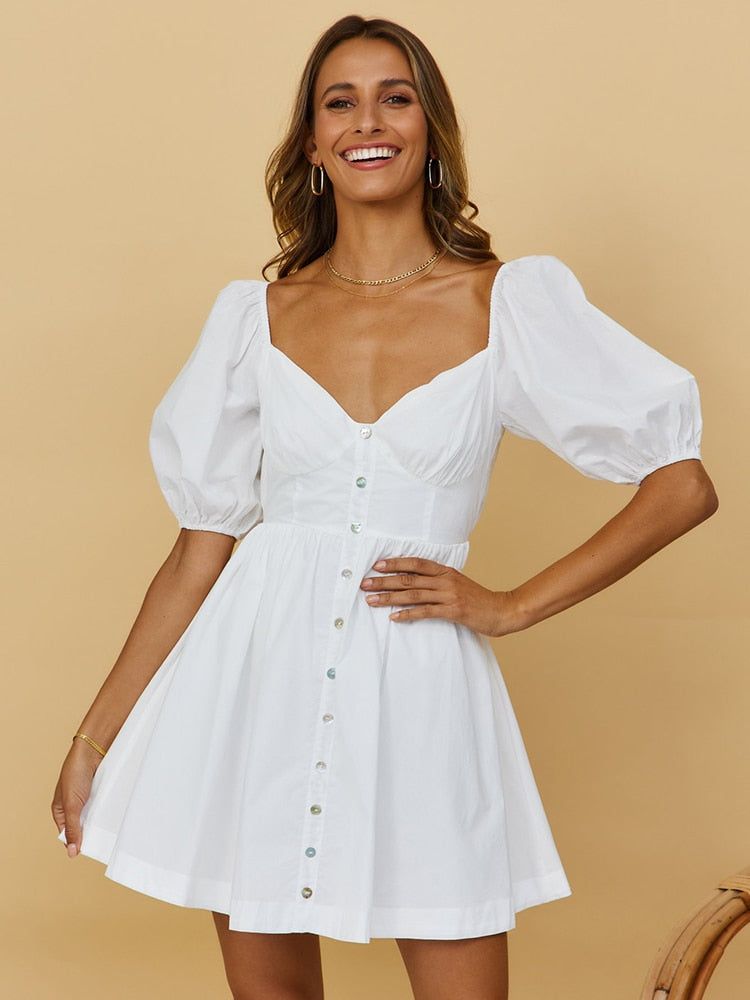 Puff Sleeve Single Breasted Mini Dress sold by Streetwear Society