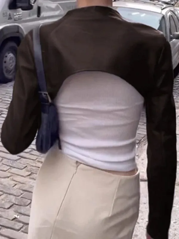 Vintage Brown Leather Ultra Short Slim Jacket sold by Streetwear Society