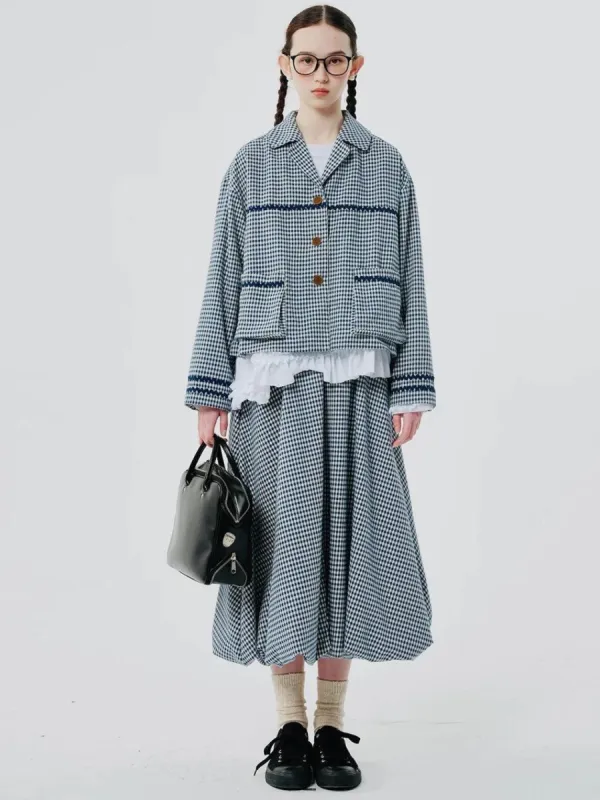Soft Girl Plaid Bubble Midi Skirt sold by Streetwear Society