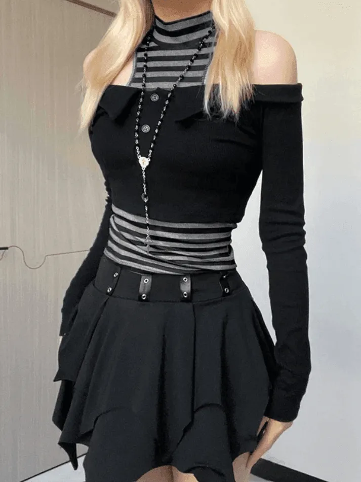 Off Shoulder Long Sleeve Top & Striped Tank Set sold by Streetwear Society product image thumbnail 3