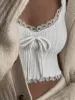 Cropped Lace Trim White Tank Top sold by Streetwear Society