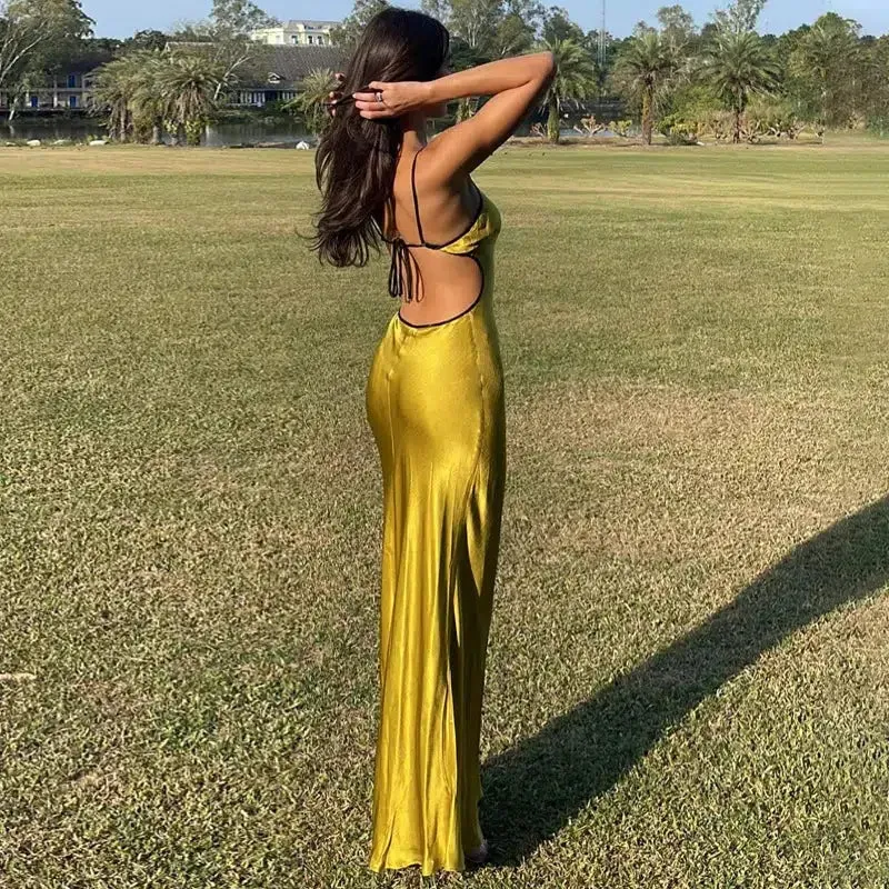 Satin Backless Maxi Dress sold by Streetwear Society product image thumbnail 2