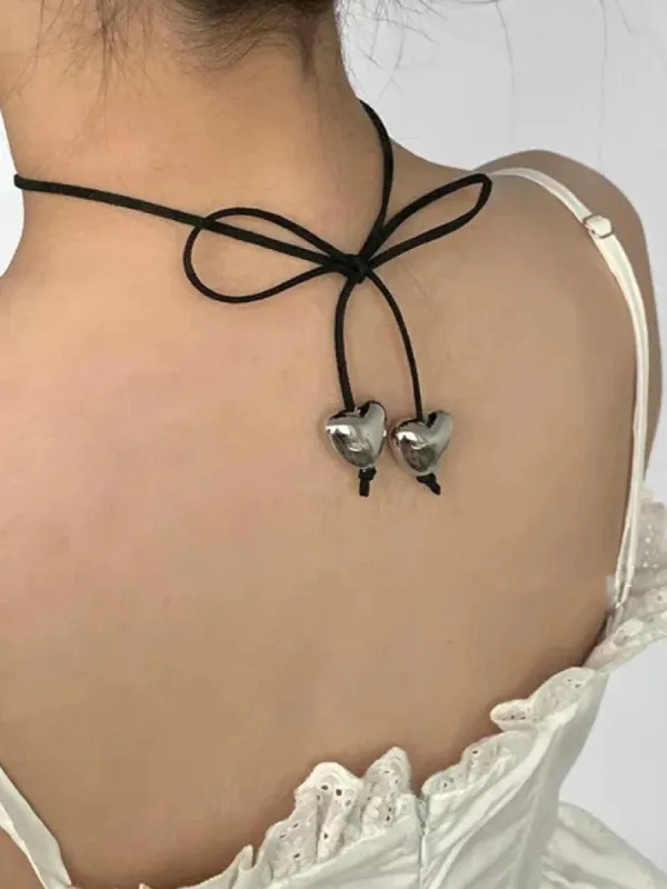 Heart Charm Necklace with Lace-Up Knot sold by Streetwear Society